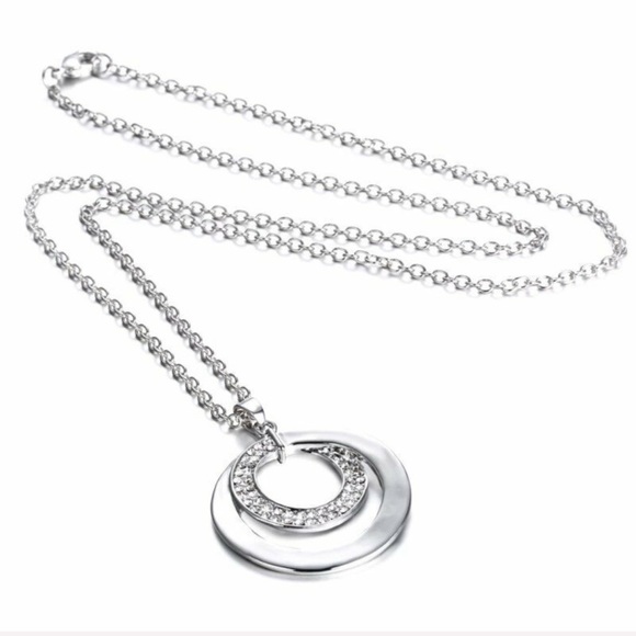 Crystal Rhinestone Silver Plated Pendant Necklace - Picture 2 of 4